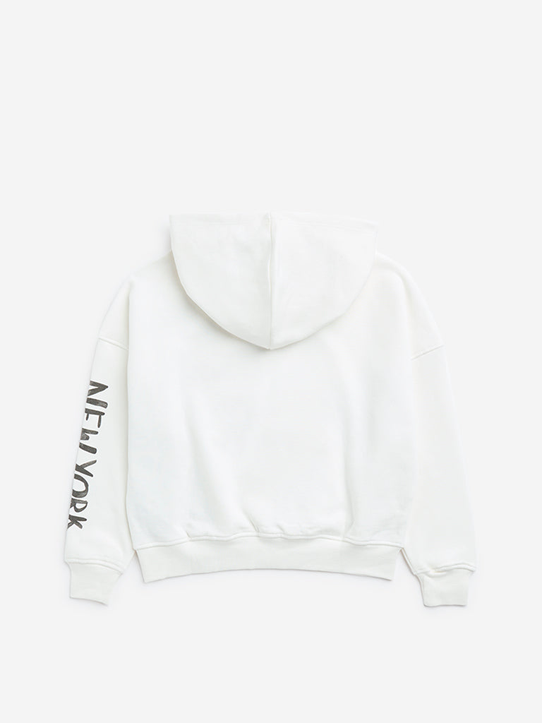 Y&F Kids Off-White Typographic Design Cotton-Blend Sweatshirt