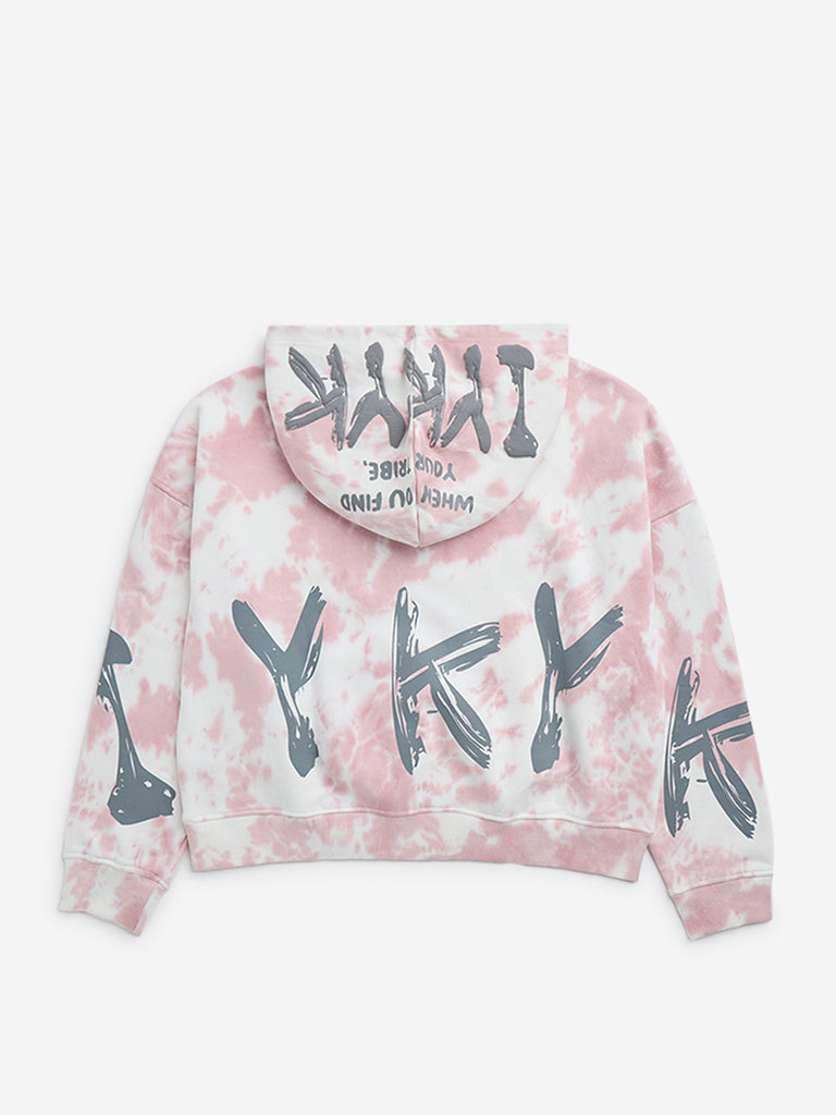 Y&F Kids Pink Tie-Dye Printed Cotton-Blend Sweatshirt