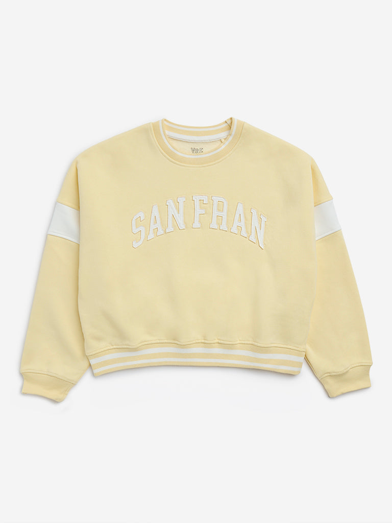Y&F Kids Yellow Text Embroidered Cotton-Blend Sweatshirt