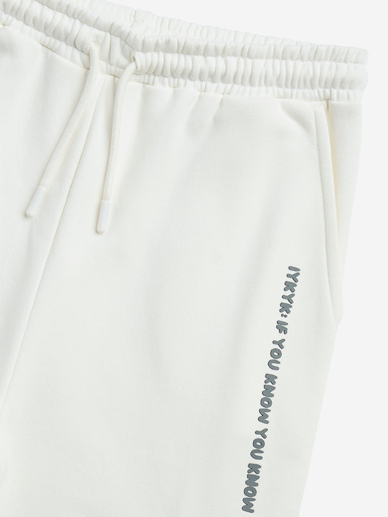 Y&F Kids Off-White Cargo-Style Mid-Rise Cotton-Blend Joggers