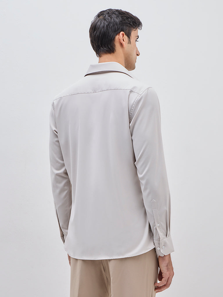 Westside WES Formals Men's Beige Solid Slim-Fit Shirt for Work Wear Back View