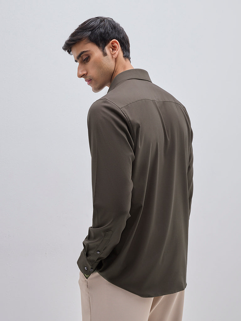 Westside WES Formals Men's Brown Slim-Fit Shirt for Work Wear Back View