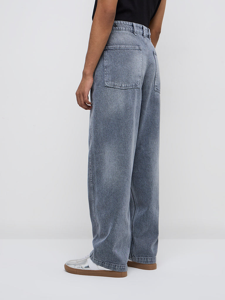 Nuon Blue Washed Relaxed-Fit Mid-Rise Jeans