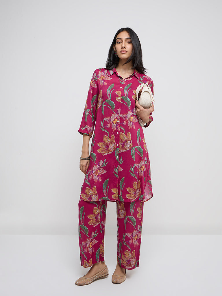 Buy Utsa Magenta Floral Patterned A-Line Kurta from Westside