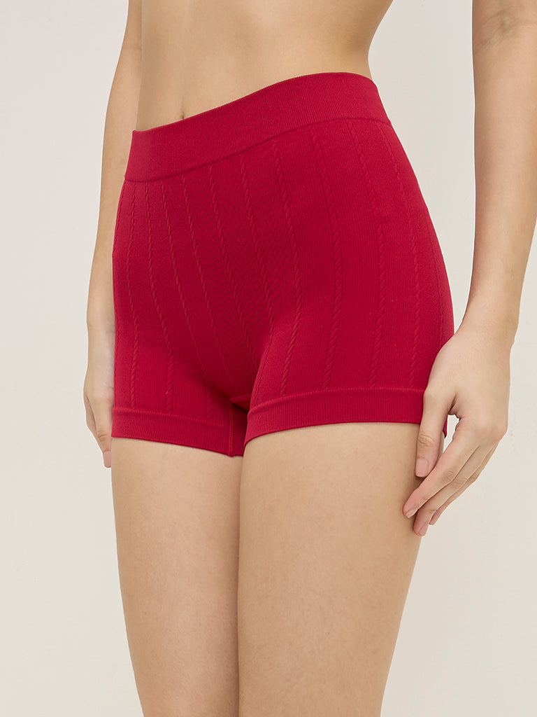 Superstar Red Ribbed Seam-Free Boy Shorts Brief