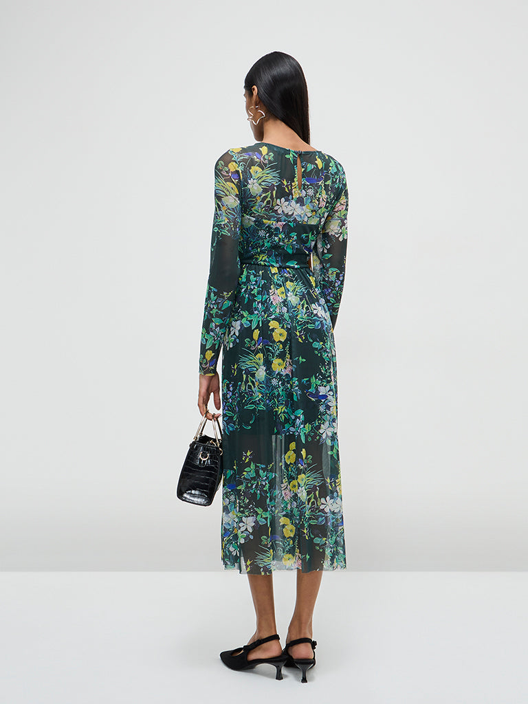 Wardrobe Green Botanical Design Fit-and-Flare Maxi Dress