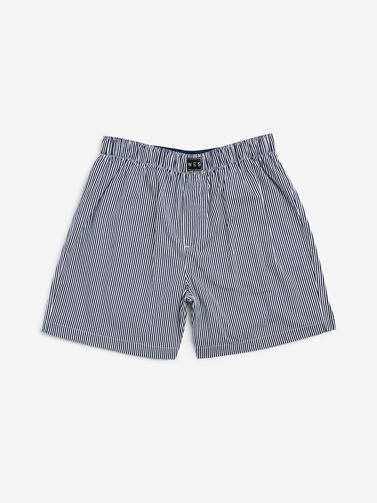 WES Lounge Navy Printed Cotton Boxers - Pack of 2