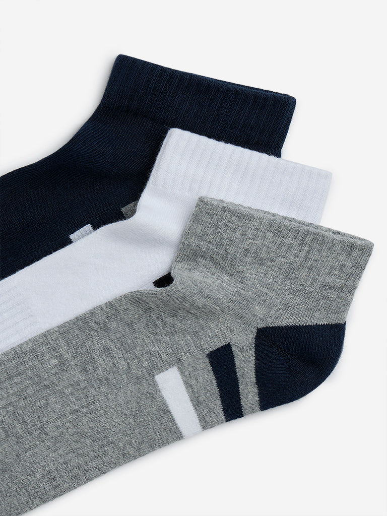 Westside WES Lounge Men's White Trainer Cotton-Blend Socks - Pack of 3 for Casual Wear Zoomed View