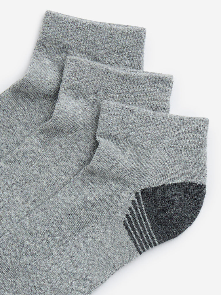 Westside WES Lounge Men's Grey Trainer Cotton-Blend Socks - Pack of 3 for Casual Wear Zoomed View