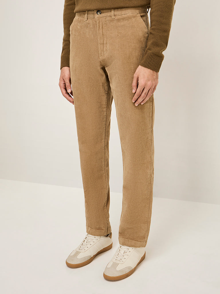 Westside WES Casuals Men's Beige Relaxed-Fit Mid-Rise Cotton-Blend Chinos for Casual Wear Zoomed View
