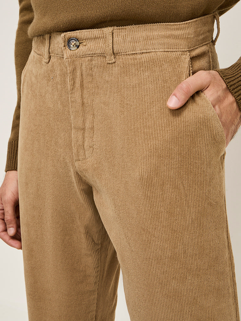 Westside WES Casuals Men's Beige Relaxed-Fit Mid-Rise Cotton-Blend Chinos for Casual Wear Zoomed View