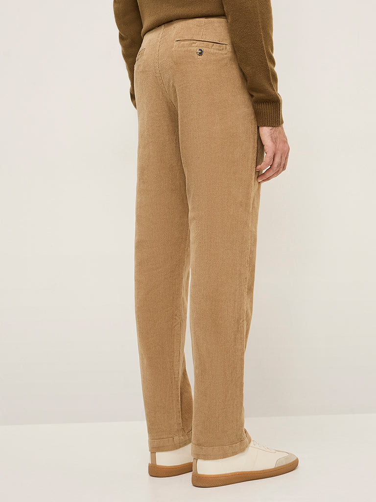 Westside WES Casuals Men's Beige Relaxed-Fit Mid-Rise Cotton-Blend Chinos for Casual Wear Back View