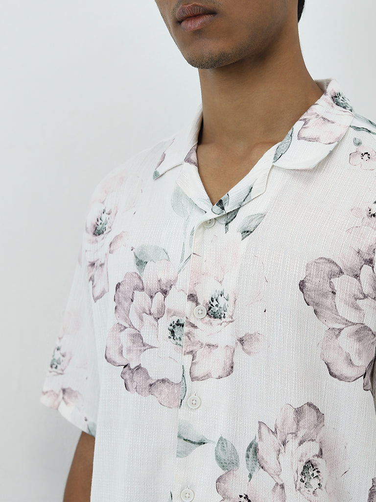 ETA White Floral Printed Relaxed-Fit Cotton-Blend Shirt