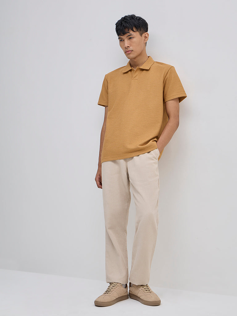 Westside ETA Men's Mustard Relaxed-Fit Cotton Polo T-Shirt for Casual Wear Full View