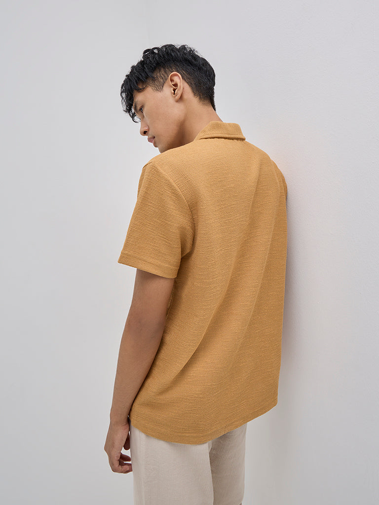 Westside ETA Men's Mustard Relaxed-Fit Cotton Polo T-Shirt for Casual Wear Back View