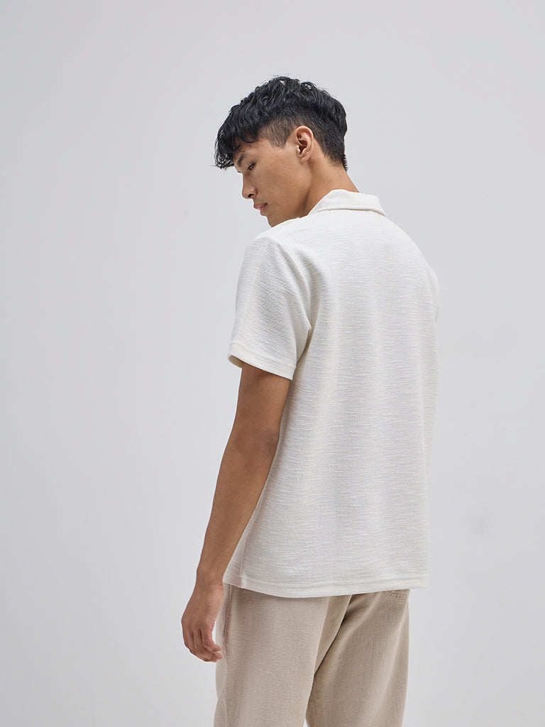 Westside ETA Men's White Relaxed-Fit Cotton Polo T-Shirt for Casual Wear Back View