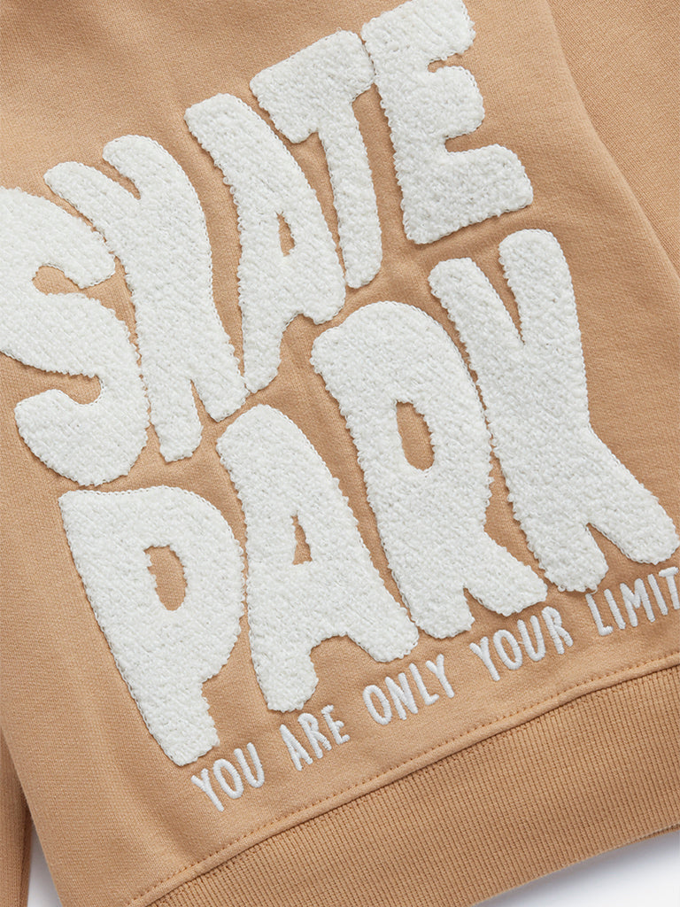 Westside HOP Kids Light Orange Text Embroidered Cotton-Blend Sweatshirt for Winter Wear Zoomed View