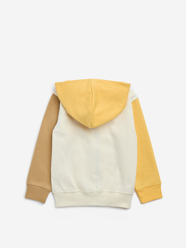 Westside HOP Kids Yellow Colour-Blocked Design Cotton-Blend Sweatshirt for Winter Wear Back View