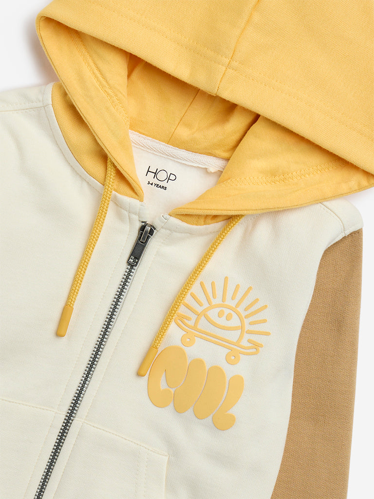 Westside HOP Kids Yellow Colour-Blocked Design Cotton-Blend Sweatshirt for Winter Wear Zoomed View