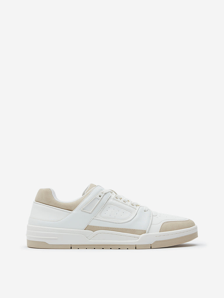 Westside SOLEPLAY Men's White Perforated Lace-Up Sneakers for Casual Wear Side View