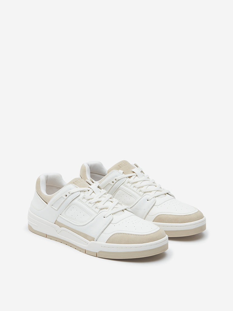 Westside SOLEPLAY Men's White Perforated Lace-Up Sneakers for Casual Wear Front View