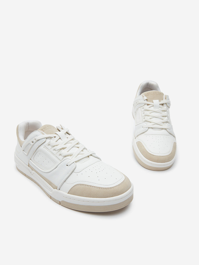 Westside SOLEPLAY Men's White Perforated Lace-Up Sneakers for Casual Wear Zoomed View