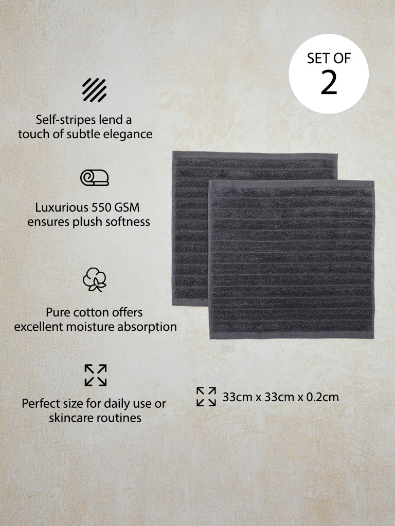 Westside Home Charcoal Self-Striped Face Towel (Set of 2)
