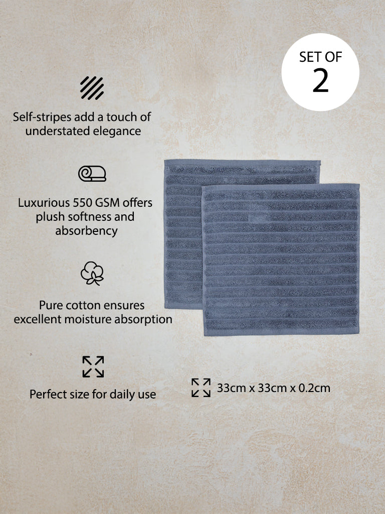 Westside Home Dark Blue Self-Striped Face Towel (Set of 2)