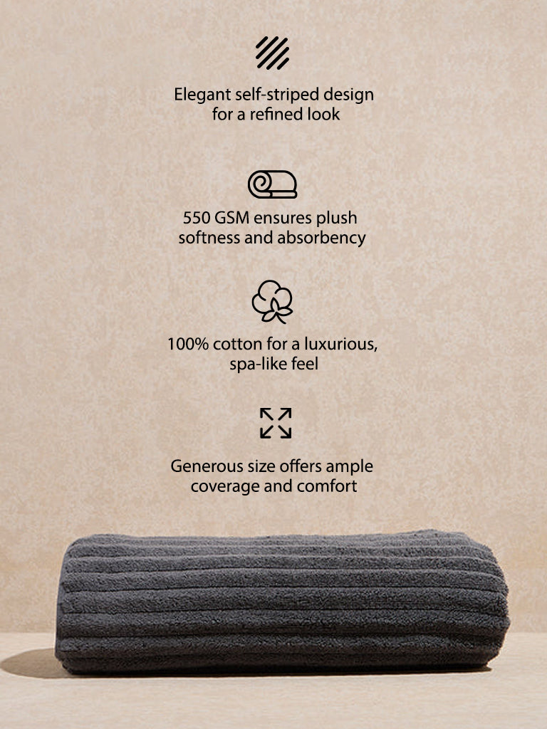 Westside Home Charcoal Self-Striped Bath Towel