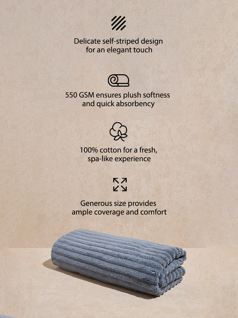 Westside Home Dusty Blue Self-Striped Bath Towel