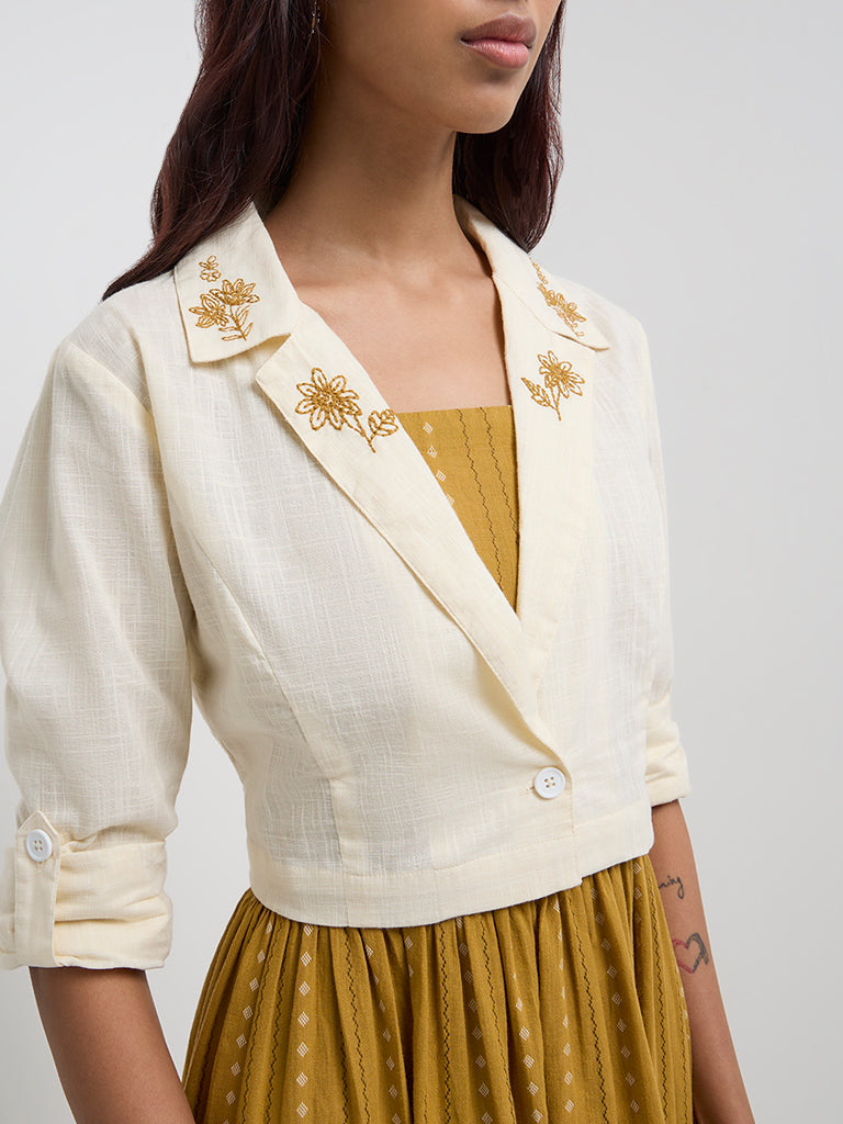 Bombay Paisley Mustard Striped Cotton Tiered Dress with Jacket