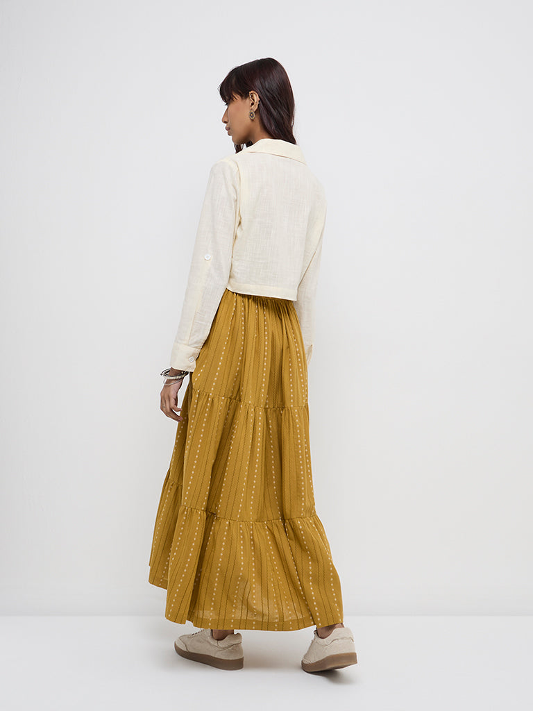 Bombay Paisley Mustard Striped Cotton Tiered Dress with Jacket