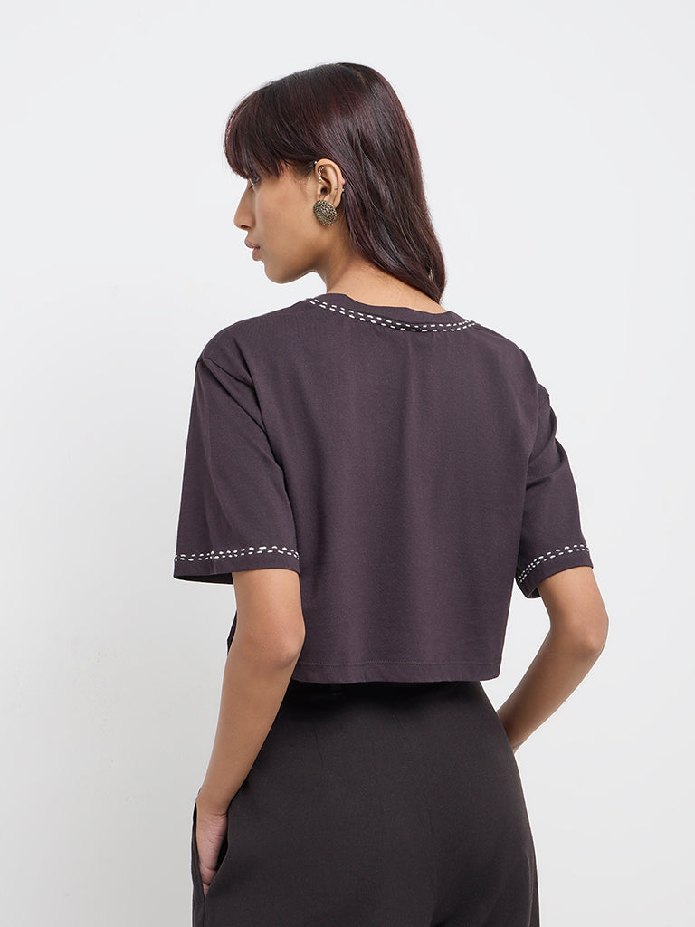 Bombay Paisley Black Crochet-Detailed Cotton Top