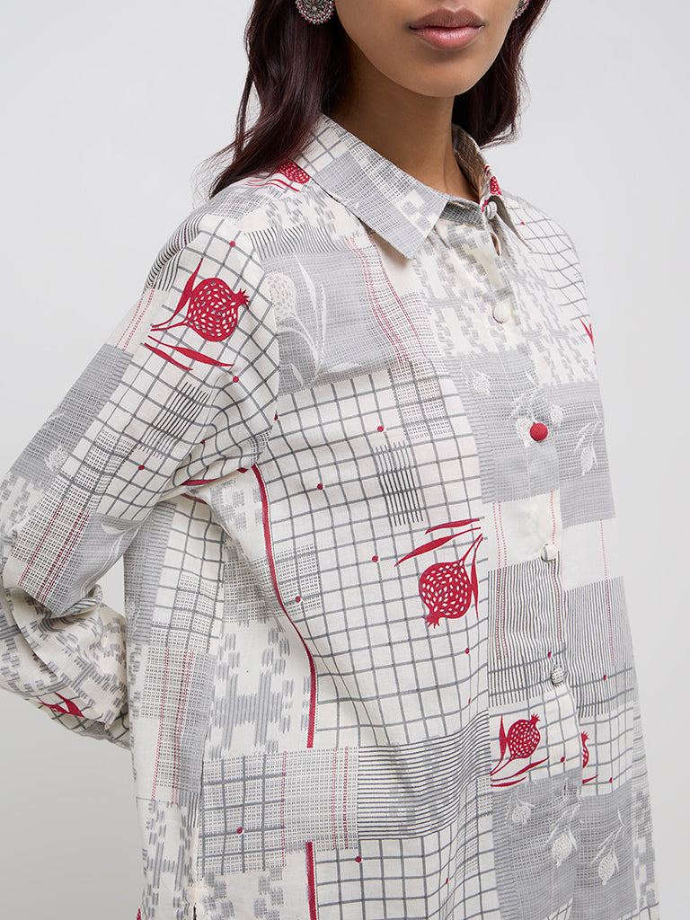 Bombay Paisley Grey Abstract-Printed Cotton Shirt