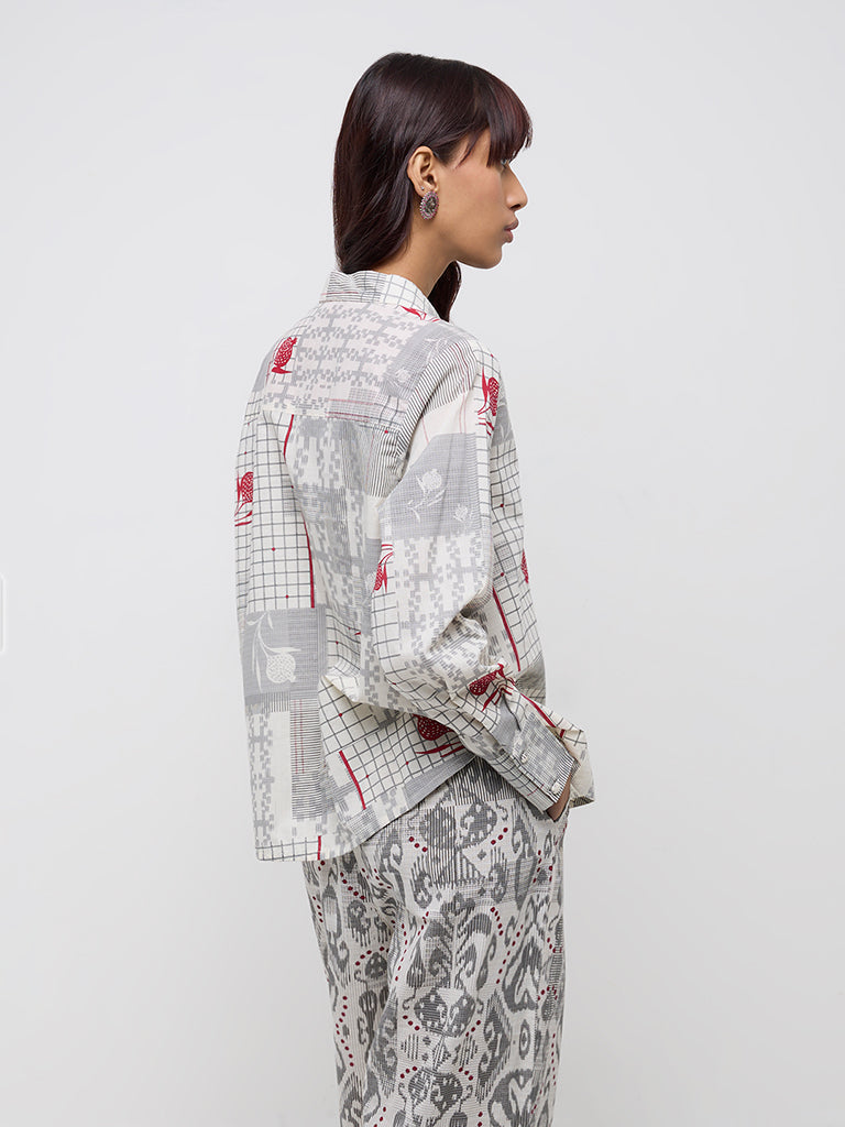 Bombay Paisley Grey Abstract-Printed Cotton Shirt