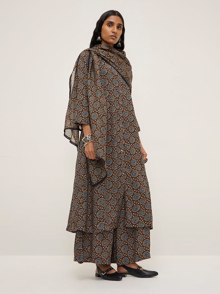 Zuba Blue Printed Cotton-Blend Dupatta