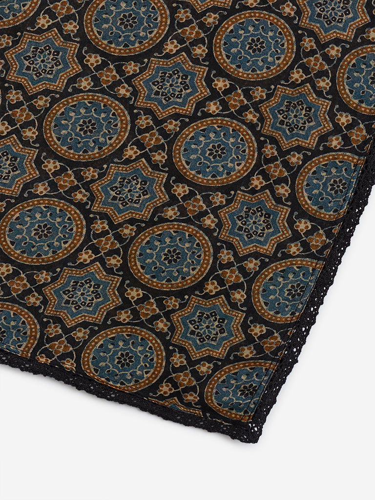 Zuba Blue Printed Cotton-Blend Dupatta