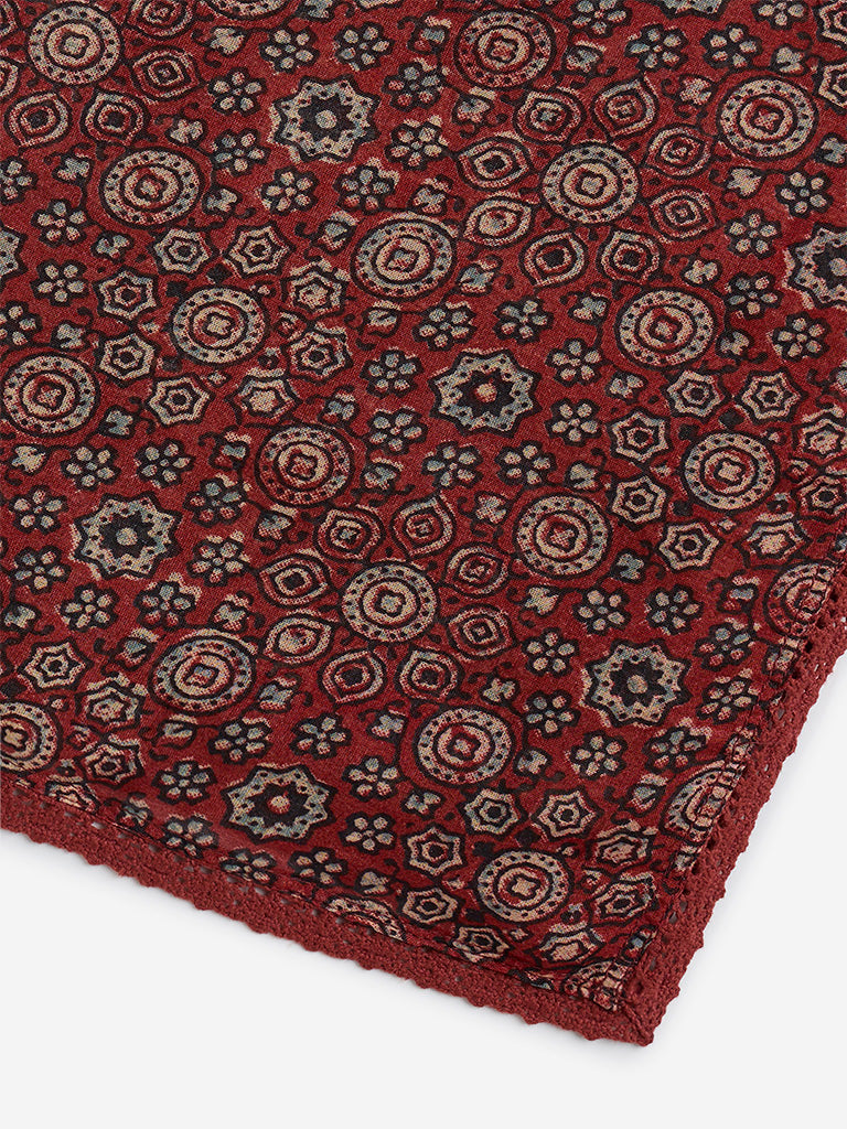 Zuba Maroon Floral Printed Cotton-Blend Dupatta