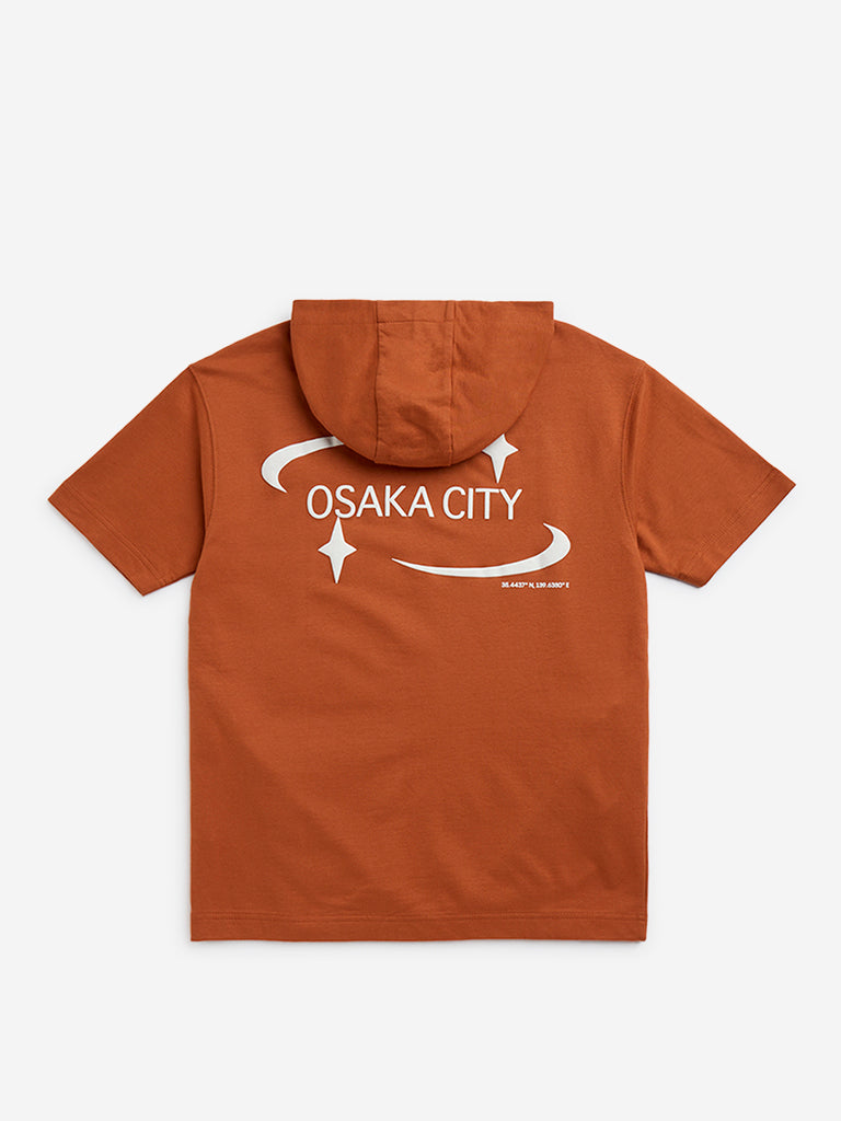 Y&F Kids Orange Text Design Cotton Hoodie