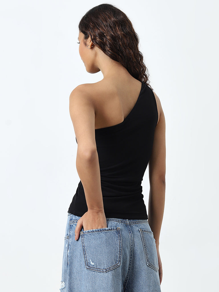 Nuon Black Ruched One-Shoulder Top