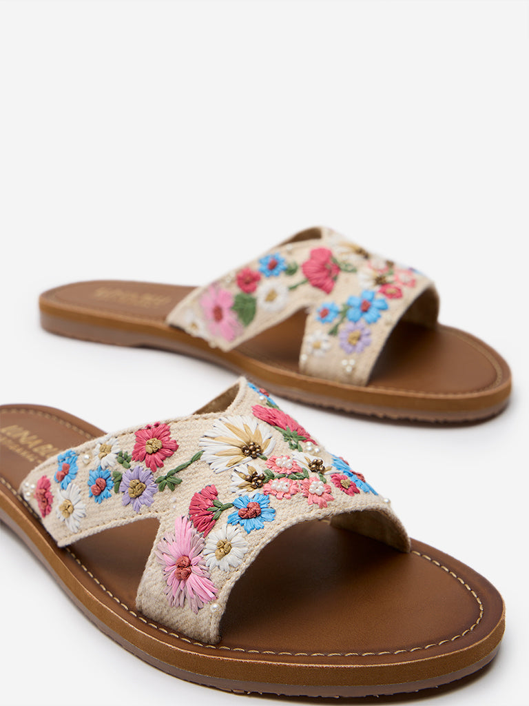 Westside LUNA BLU Women's Multicolour Embroidered Slides for Festival Wear Zoomed View
