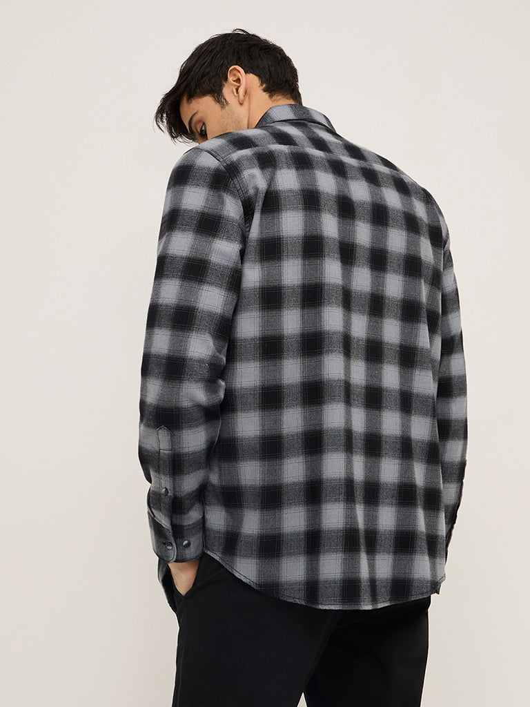 Westside WES Casuals Men's Black Checkered Relaxed-Fit Cotton Shirt for Casual Wear Back View