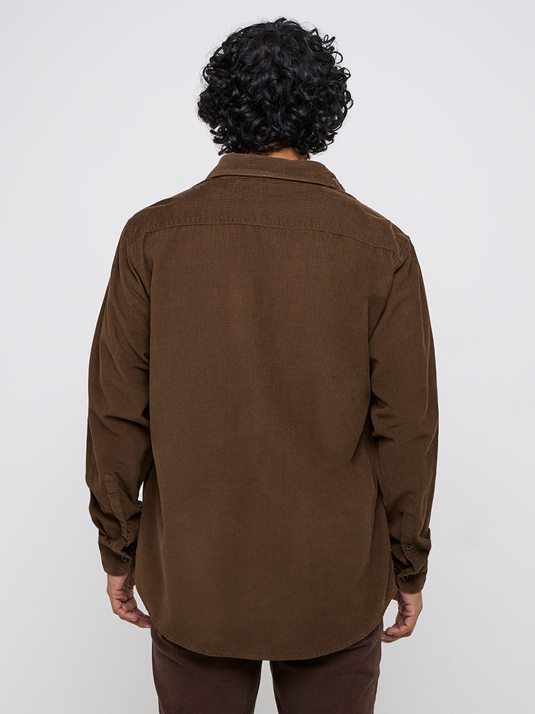 Westside WES Casuals Men's Brown Relaxed-Fit Cotton Shirt for Casual Wear Back View