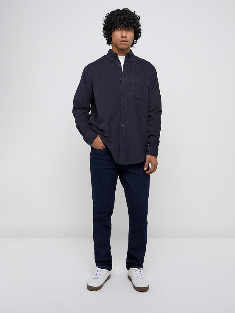 WES Casuals Dark Blue Relaxed-Fit Cotton Shirt