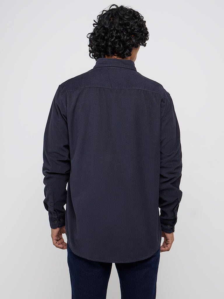WES Casuals Dark Blue Relaxed-Fit Cotton Shirt