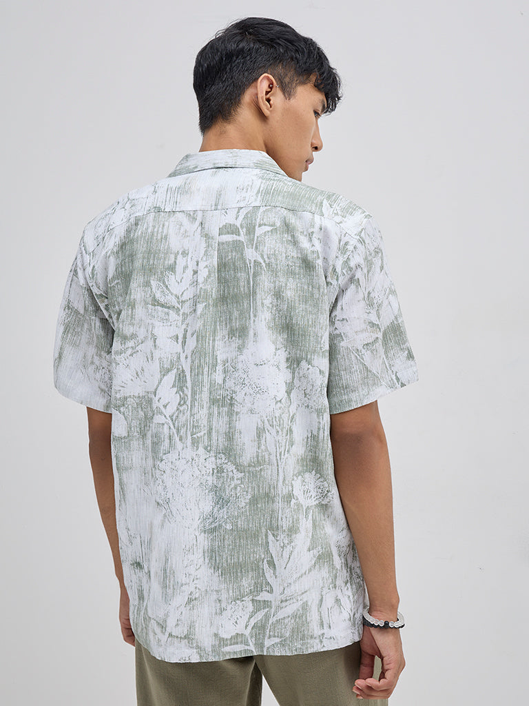 Westside ETA Men's Sage Botanical Design Relaxed-Fit Shirt for Casual Wear Back View