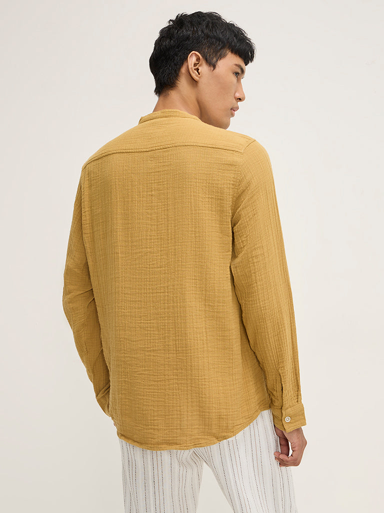 ETA Mustard Crinkle-Textured Resort-Fit Cotton Shirt
