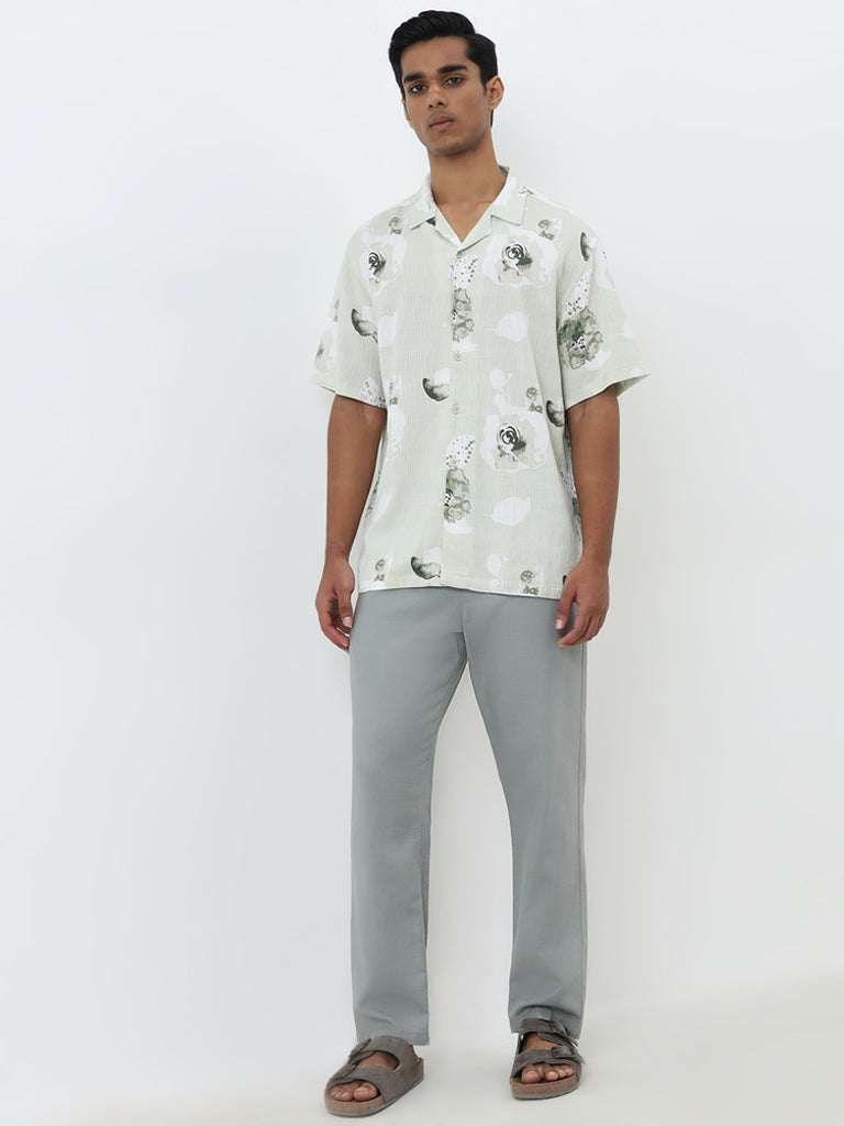 ETA Sage Floral Design Relaxed-Fit Cotton-Blend Shirt