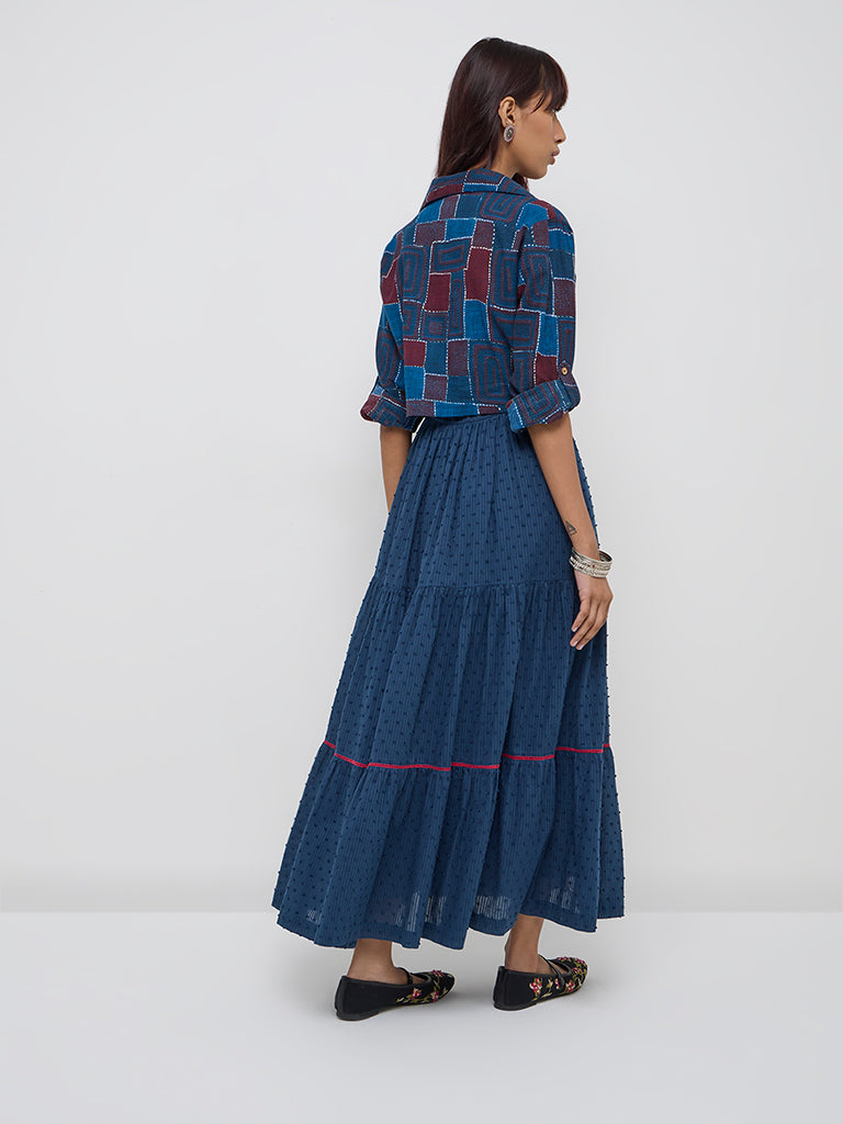 Westside Bombay Paisley Women's Indigo Cotton Tiered Dress with Jacket for Everyday Back View