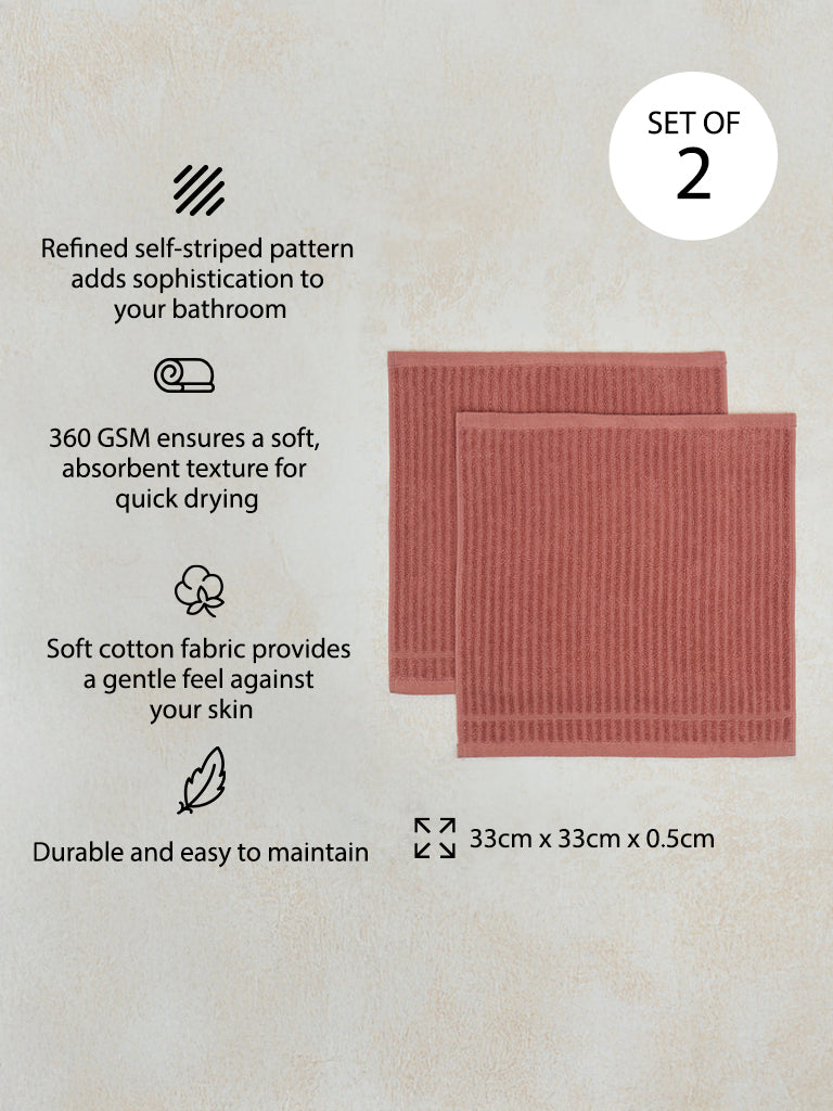 Westside Home Dusty Rose Self-Striped Face Towel (Set of 2)